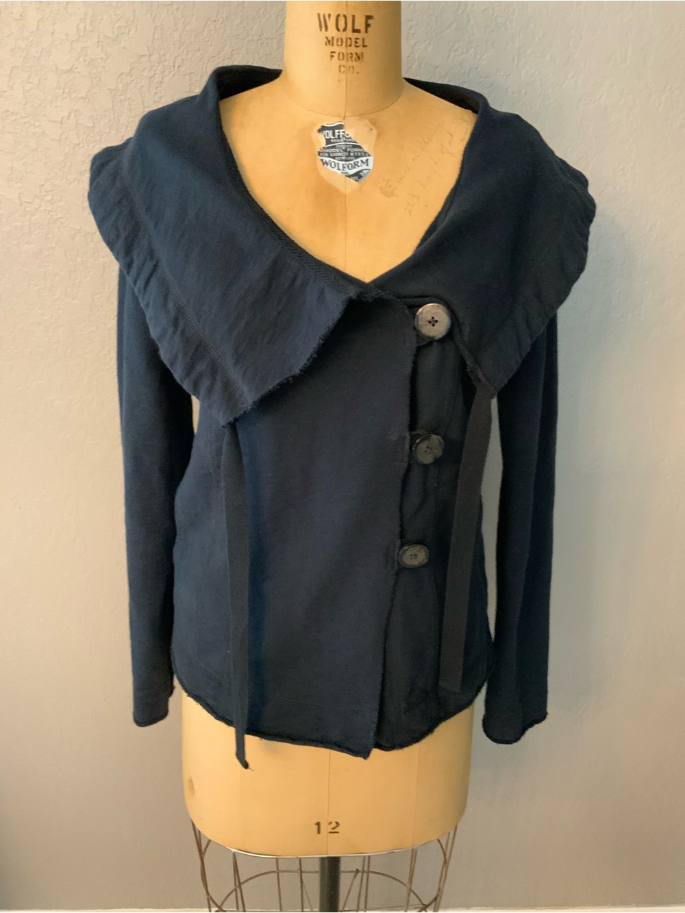 Lucky Brand Navy Shawl-Collar Button Jacket, French Terry, size M, Cozy Goth
